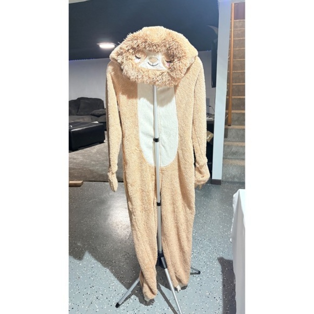Sloth Halloween Costume Union Suit Adult XS 0-2 Tan Faux Fur